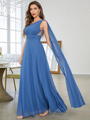 One Shoulder Bridesmaid Dress Ruched Wedding Party Women's Clothing
