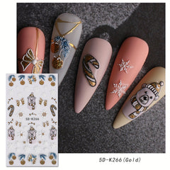 5D Embossed Christmas Nail Art Stickers Snowflake Snowman Nail Art Decals