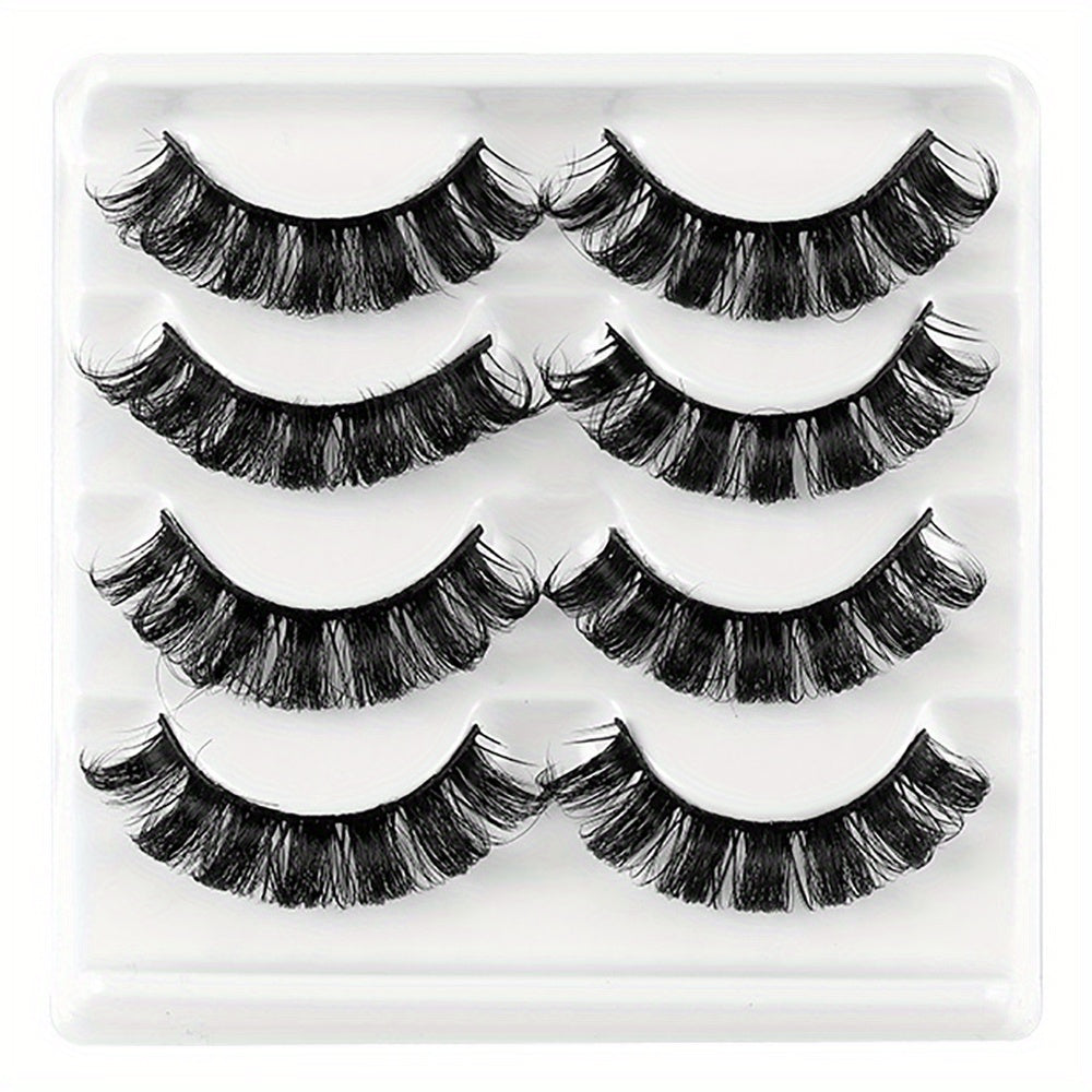 4 Pairs False Eyelashes Dramatic Curling Volume Lashes Natural Look Thick Lashes
