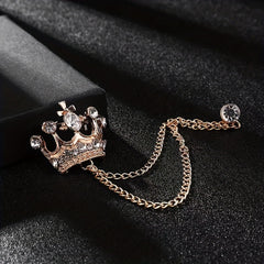 Rhinestone Crown Brooch Chain Tassel Suit Jewelry Collar Pin