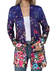 Plus Floral Print Open Front Cardigan with Pockets