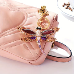 Dragonfly Keychain Rhinestone Animal Metal Key Ring Purse Bag Car Ornament