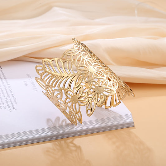 Boho Chunky Bangle Bracelet Hollow Flower Cuff Women Girls Party Accessories