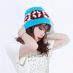 Flower Crochet Bucket Hat Knitted Hollow Cloche Hat Bright Block