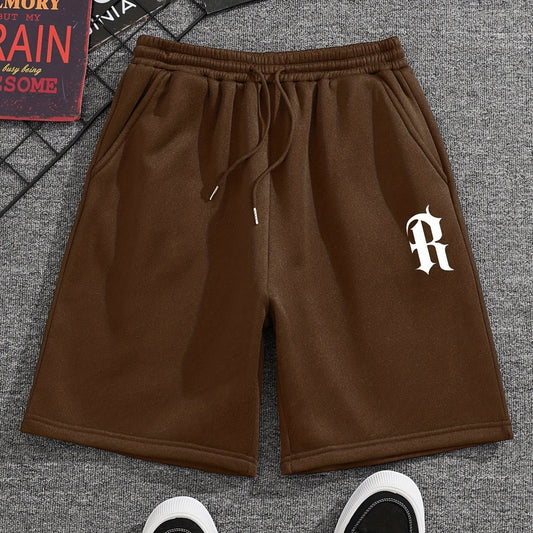 Men's R Graphic Drawstring Shorts for Summer