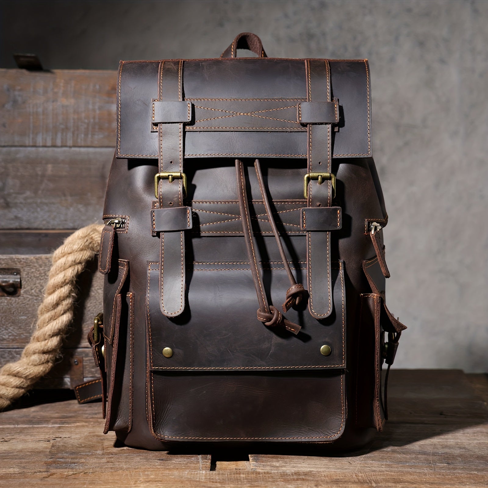 Leather Vintage Backpack For Men Travel Backpacks Large Capacity Backpack