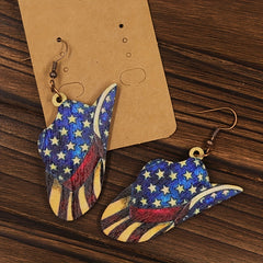 Independence Cowboy Hat Dangle Earrings Wooden Jewelry