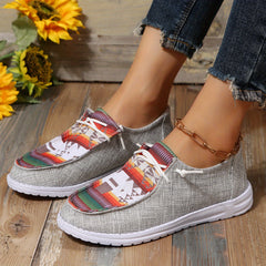 Geometric Print Canvas Low Top Lace Up Flat Casual Shoes