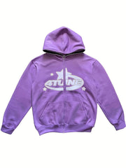 Y2K Letter & Star Print Sweatshirt Zip Up Hoodie