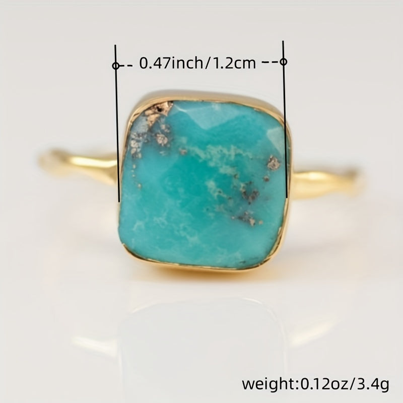Big Square Turquoise Women's Ring 18K Plated Bridal Wedding Hand Jewelry