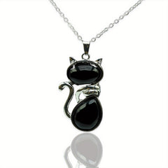 Cat Crystal Pendant Necklace Natural Quartz Stone Jewelry