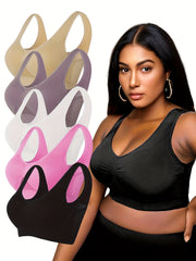 5 Pack Plus Size Casual Bras Set Solid Seamless Wireless Supporting