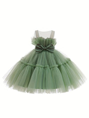 Baby Girls Sleeveless Mesh Bowknot Princess Dress