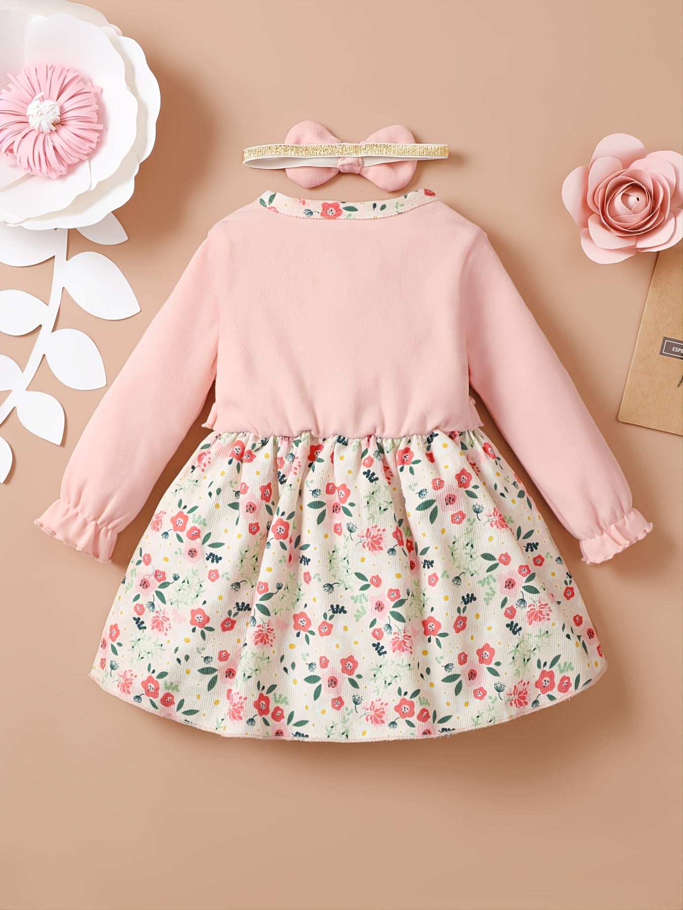 Girls Corduroy Floral Bow Dress Baby Clothes