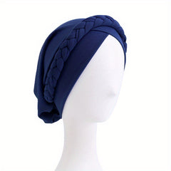Classic Braid Cross Turban Hat Solid Head Wrap Stretchy Hijab Beanie Cap