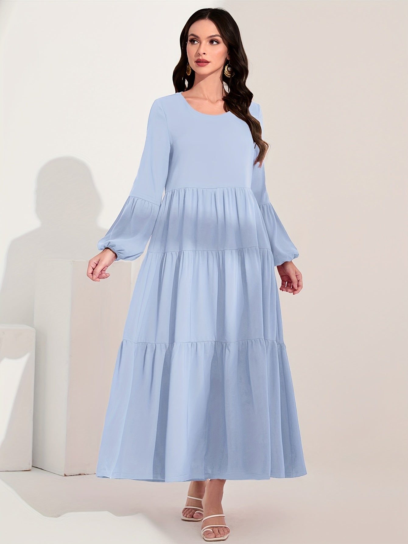 Ruched Lantern Sleeve Maxi Dress Women's Clothing