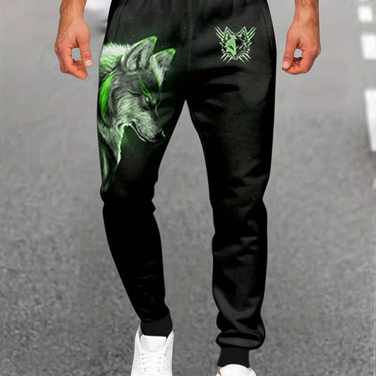 Men's Wolf Graphic Sweatpants Outdoor Joggers