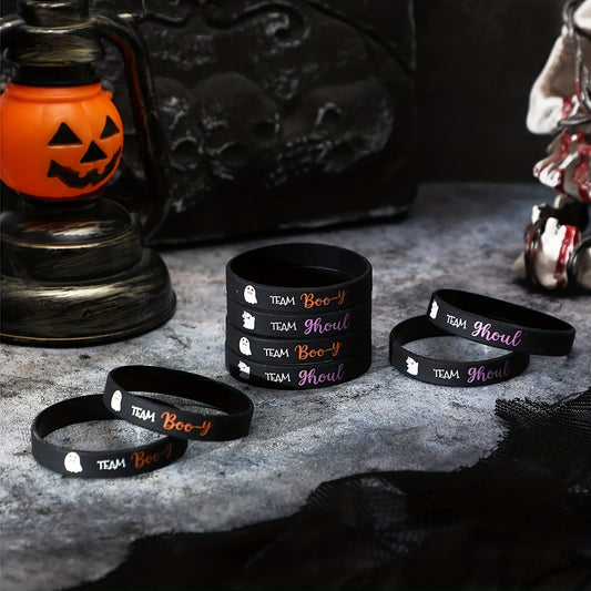 6pcs Halloween Ghost Print Wristband Silicone Bracelet