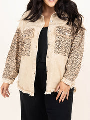 Colorblock Leopard Print Denim Jacket