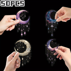 50pcs Crescent Moon Stickers Mixed Colors Durable Self Adhesive