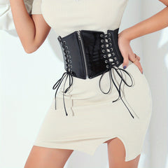 Bright Lace Up Zipper Belt Elastic Waspie Corset Belts Wide Waistband