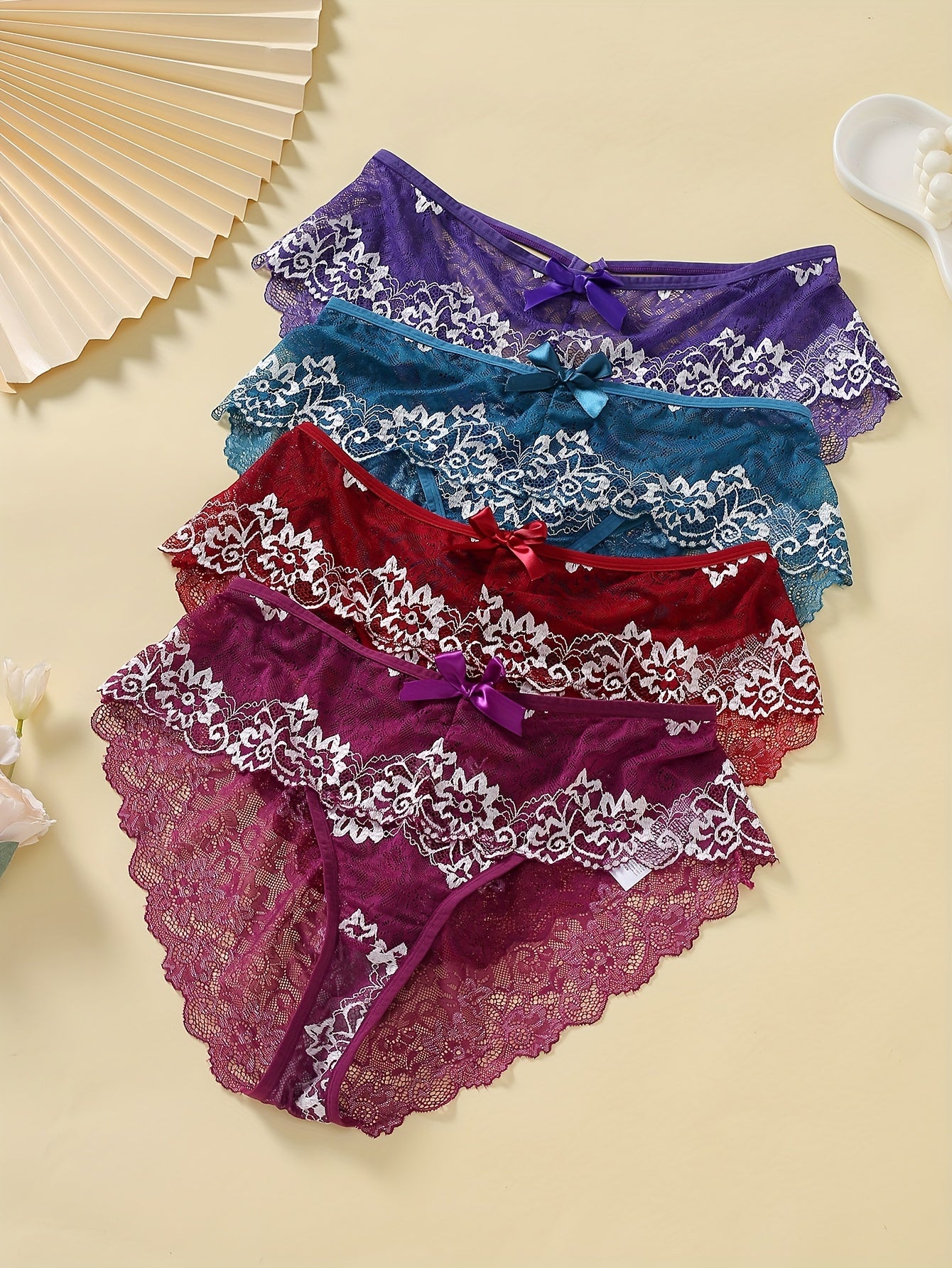 4-Pack Plus Size Sexy Floral Lace Briefs Set Women's Pantie