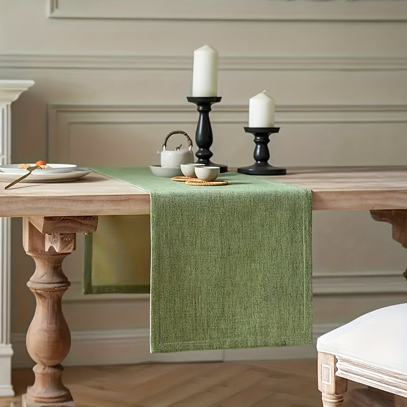 Green Burlap Farmhouse Table Runner 33" Rustic Woven Dining Everyday Use