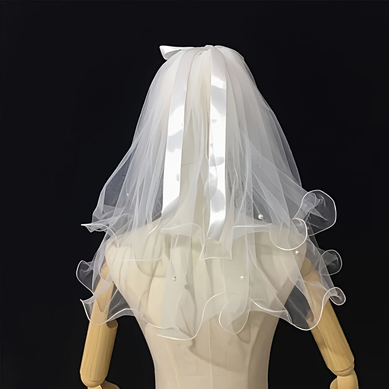Pearl Bow 3D Butterfly Veil Set for Weddings & Parties