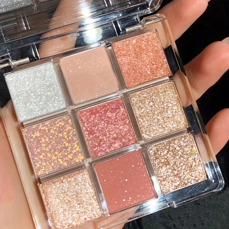 9-Color Eyeshadow Palette in Glittery, Pearly, and Matte Finishes