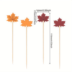 50pcs Bamboo Cocktail Picks for Drinks and Appetizers - Autumn Theme