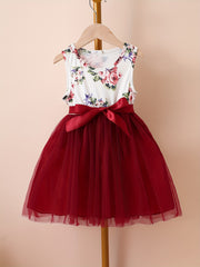 Girl's Floral Mesh Dress & Cardigan Set Casual Outfits Spring Autumn