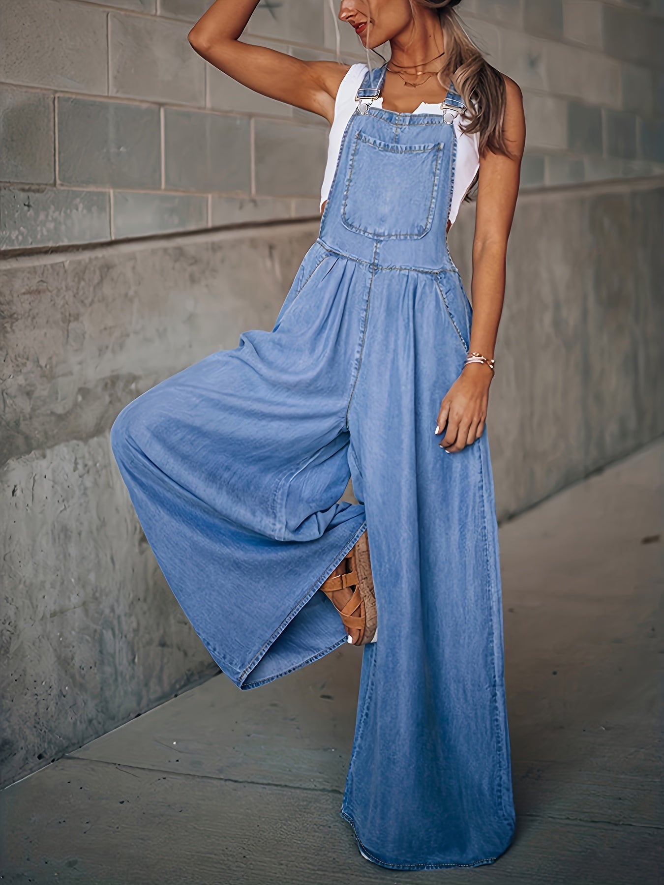 Sleeveless Denim Jumpsuit Casual Suspender Trousers