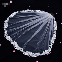 Short Floral Lace Bridal Veil Headpiece for Wedding Hair with Cut Out Patterns