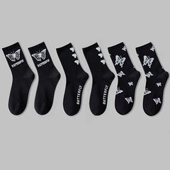 3 Pairs Butterfly Print Socks Women's Mid Tube Stockings