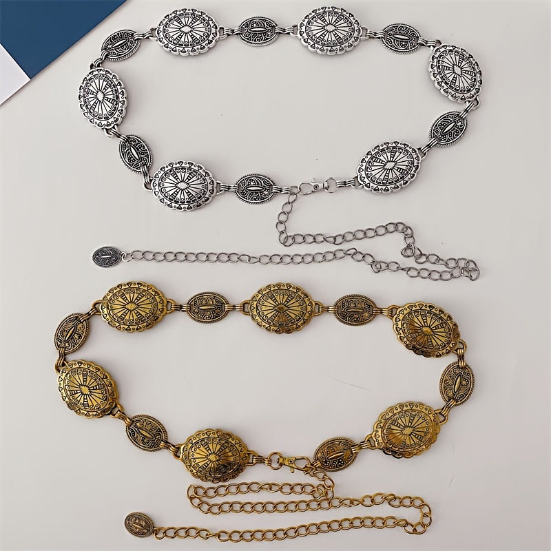 Vintage Carved Floral Pattern Belt for Women