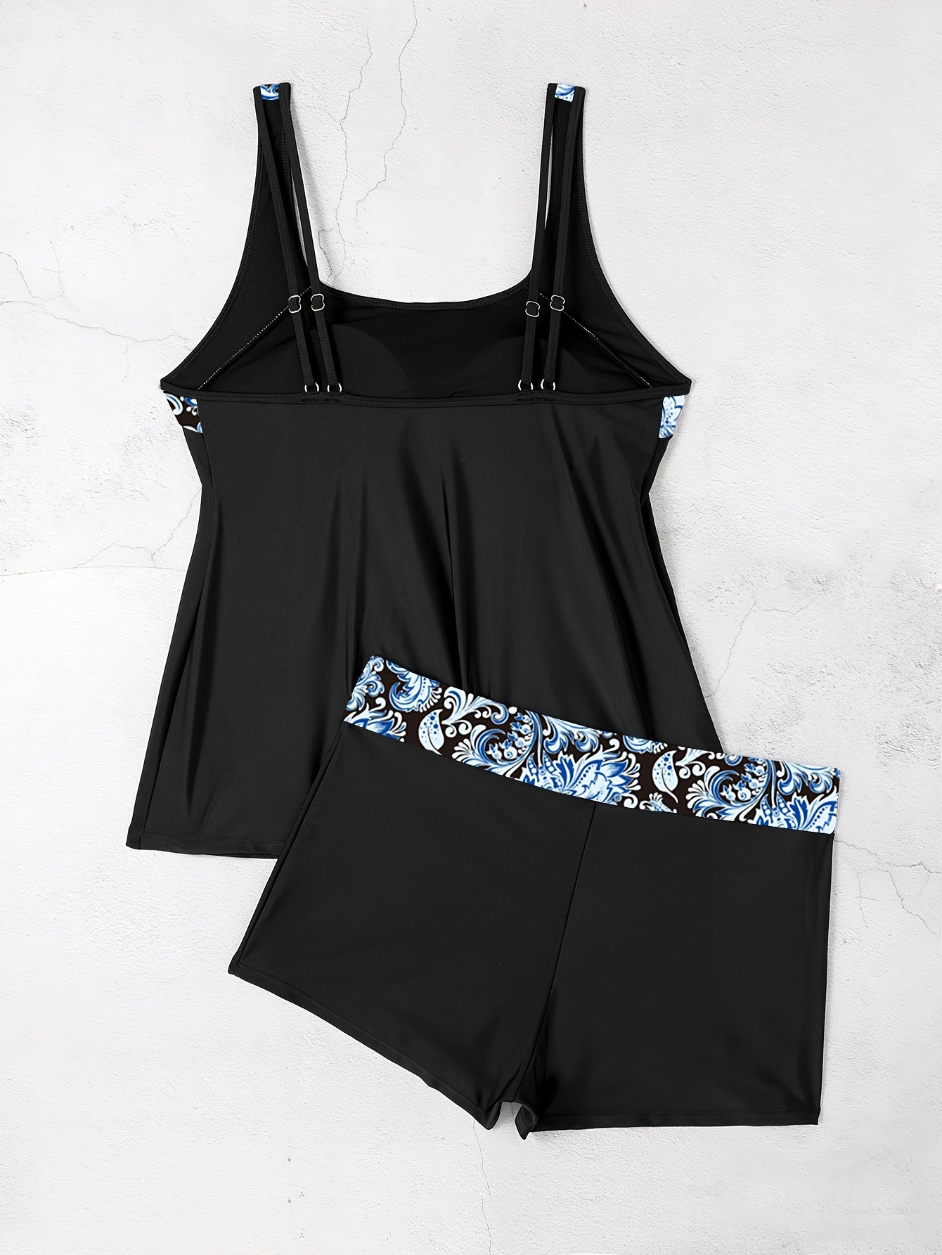  Floral Tankini Set Split Strap Top & Shorts Two Piece