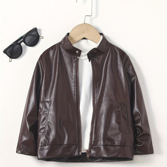 Boy's Stylish Stand Collar Zip Up Jacket Windproof Long Sleeve Coat