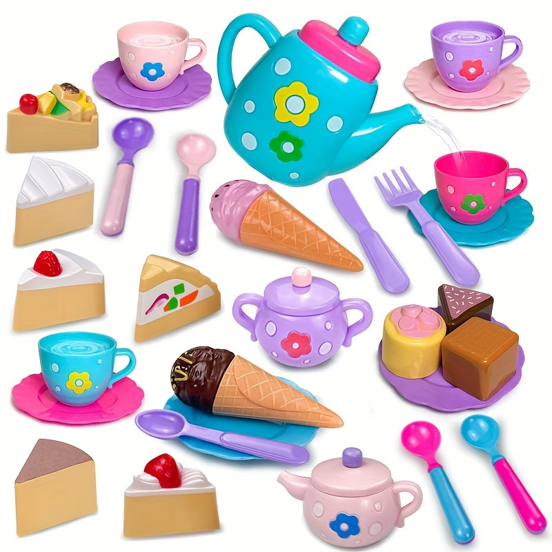 Afternoon Tea Toy Dessert Play Set Kitchenware with Spoons Cake Paper Mat