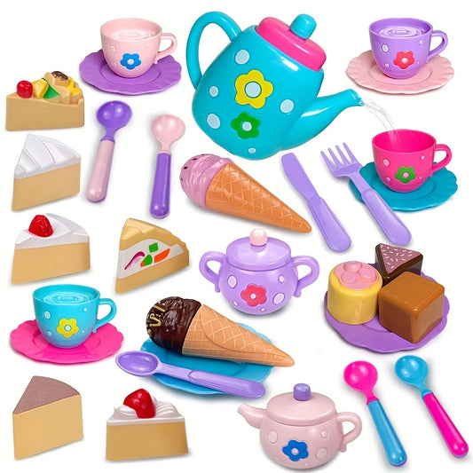 Afternoon Tea Toy Dessert Play Set Kitchenware with Spoons Cake Paper Mat