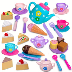 Afternoon Tea Toy Dessert Play Set Kitchenware with Spoons Cake Paper Mat