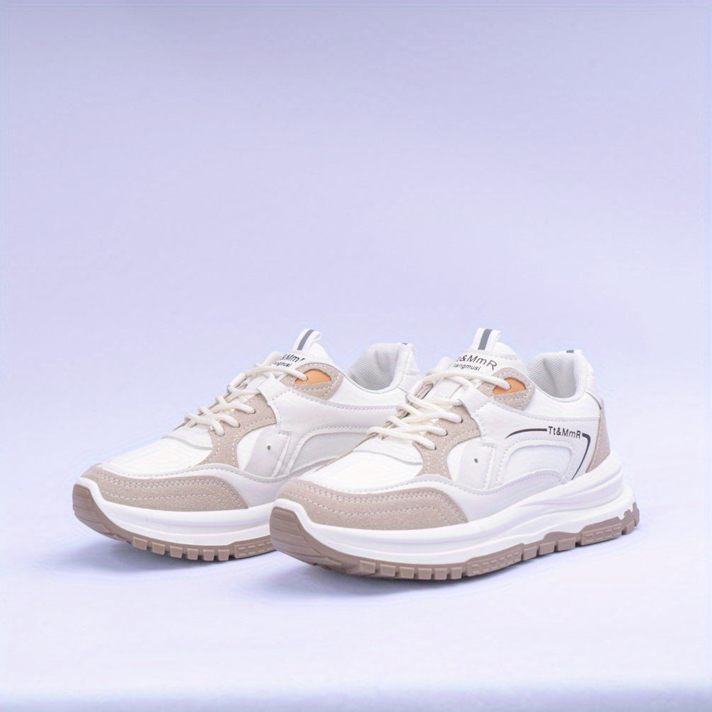Colorblock Platform Sneakers Lace Up Outdoor Shoes Comfortable & Anti skid