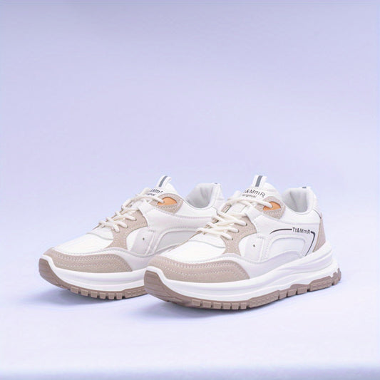 Colorblock Platform Sneakers Lace Up Outdoor Shoes Comfortable & Anti skid