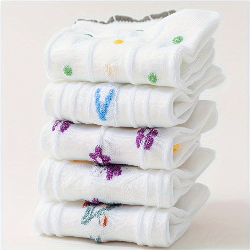 5 Pair Floral Print Low Cut Socks Women's Stockings