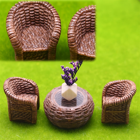 Mini Resin Dollhouse Furniture Set - Chair, Table, Vase Ornaments