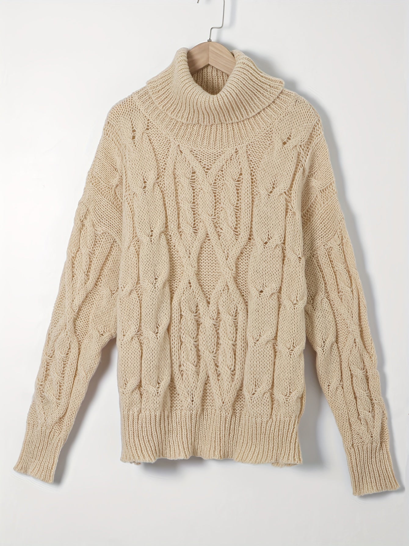  Solid Cable Long Sleeve Sweater