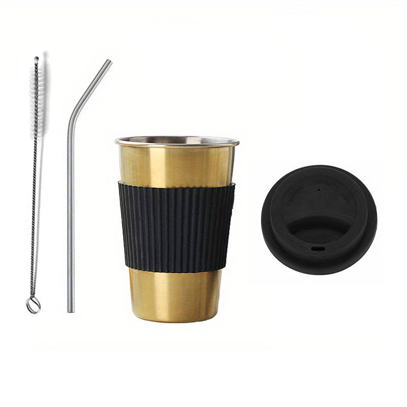 Stainless Steel Cup with Lid & Straw, Creative Drinkware for Home & Office
