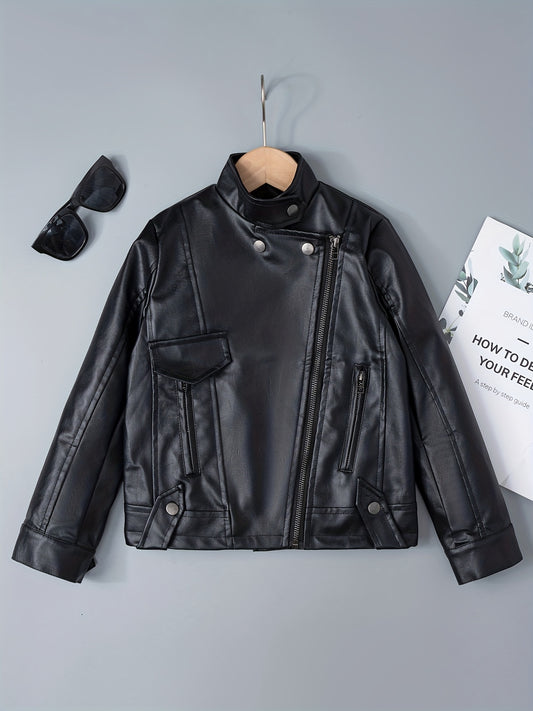 Boy's Faux Leather Jacket Zipper for Spring Autumn