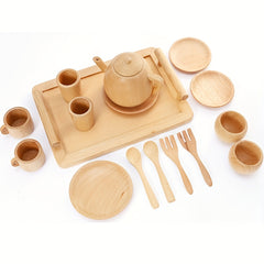 Wooden Playhouse Tea Set Kitchen Tableware Role Playing Game