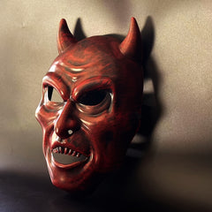 Spooky Red Devil Halloween Mask with Bloody Horns