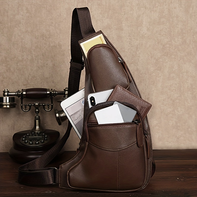 Leather Sling Bag Crossbody Backpack For Men Women Travel Outdoor Sports